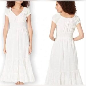 Betsy Johnson white cap sleeve V neck Swiss dot tiered maxi dress XS
